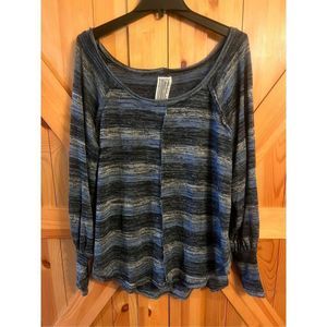 Free People Anthropologie Oversized Knit Striped Blue Gray Shirt Top M (1010)